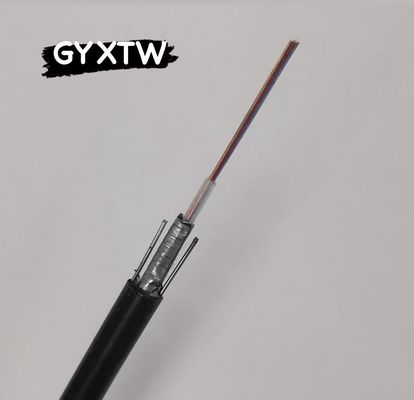 空中光ファイバーケーブル GYXTW 4-24 コアシングルモード G652D 8.0mmケーブル OD 1MM 鋼鉄ワイヤの強さを持つ上部敷設のために