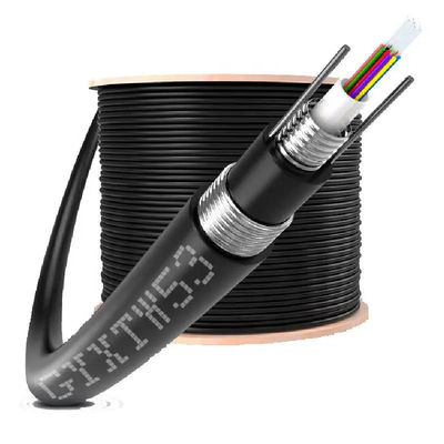 空中光ファイバーケーブル GYXTW 4-24 コアシングルモード G652D 8.0mmケーブル OD 1MM 鋼鉄ワイヤの強さを持つ上部敷設のために