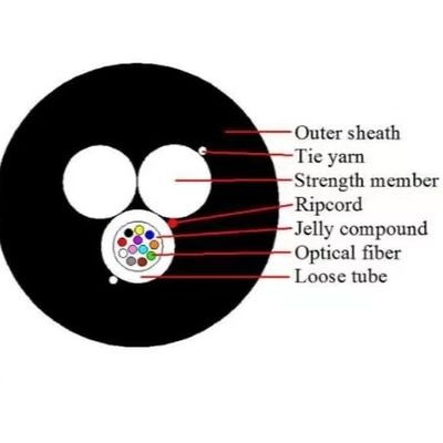 2つのFRPエアリアル12コアASU 80ドロップ光ファイバーケーブルGYFFY FTTHアウトドア